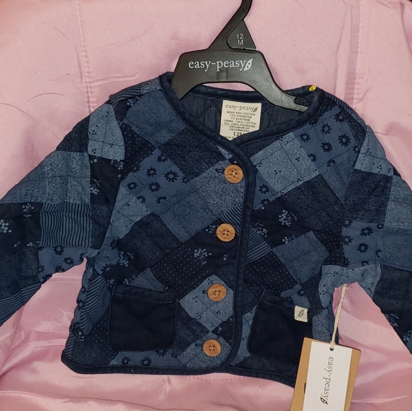 EASY PEASY QUILTED JACKET SIZE 12 MONTHS JEAN PATCH LOOK REAL POCKETS - Picture 1 of 2
